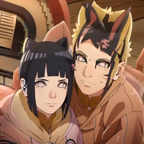 hinata e naruto linda, lindo, alta, alto super realista e bem detalhado em konoha