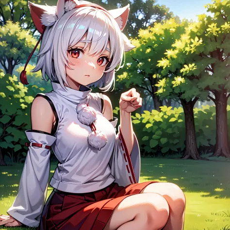 ((masterpiece, best quality, 4k, absurd res)), eager pet pose, inubashiri momiji, forest, solo, 1girl