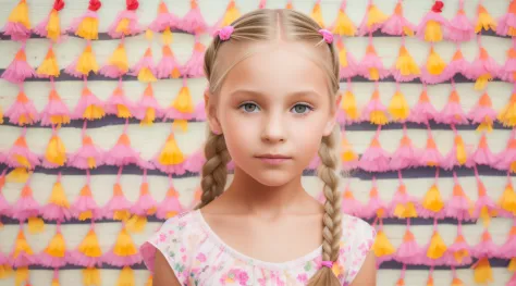 GIRL CHILD 10 YEARS OLD, Russian blonde in braids, Banana split