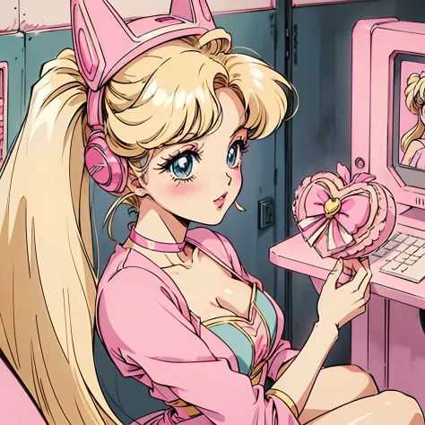 1girl, solo, profile_picture, (Blonde Barbie:1.2),(pink outfits:1.1),(vintage 90's:1.1),(romance anime style:1.3)