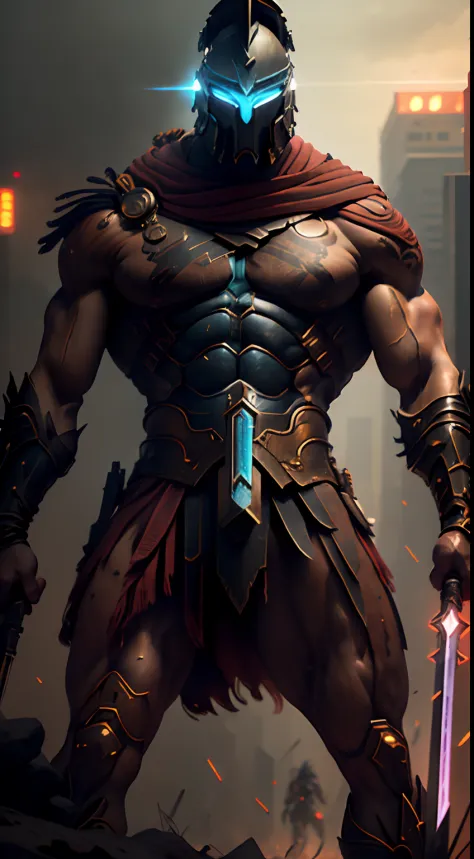 (Ultra resolution 8K), impresionante obra maestra,Cyberpunk Spartan warrior as titan of the digital age. Dressed in biomechanica...