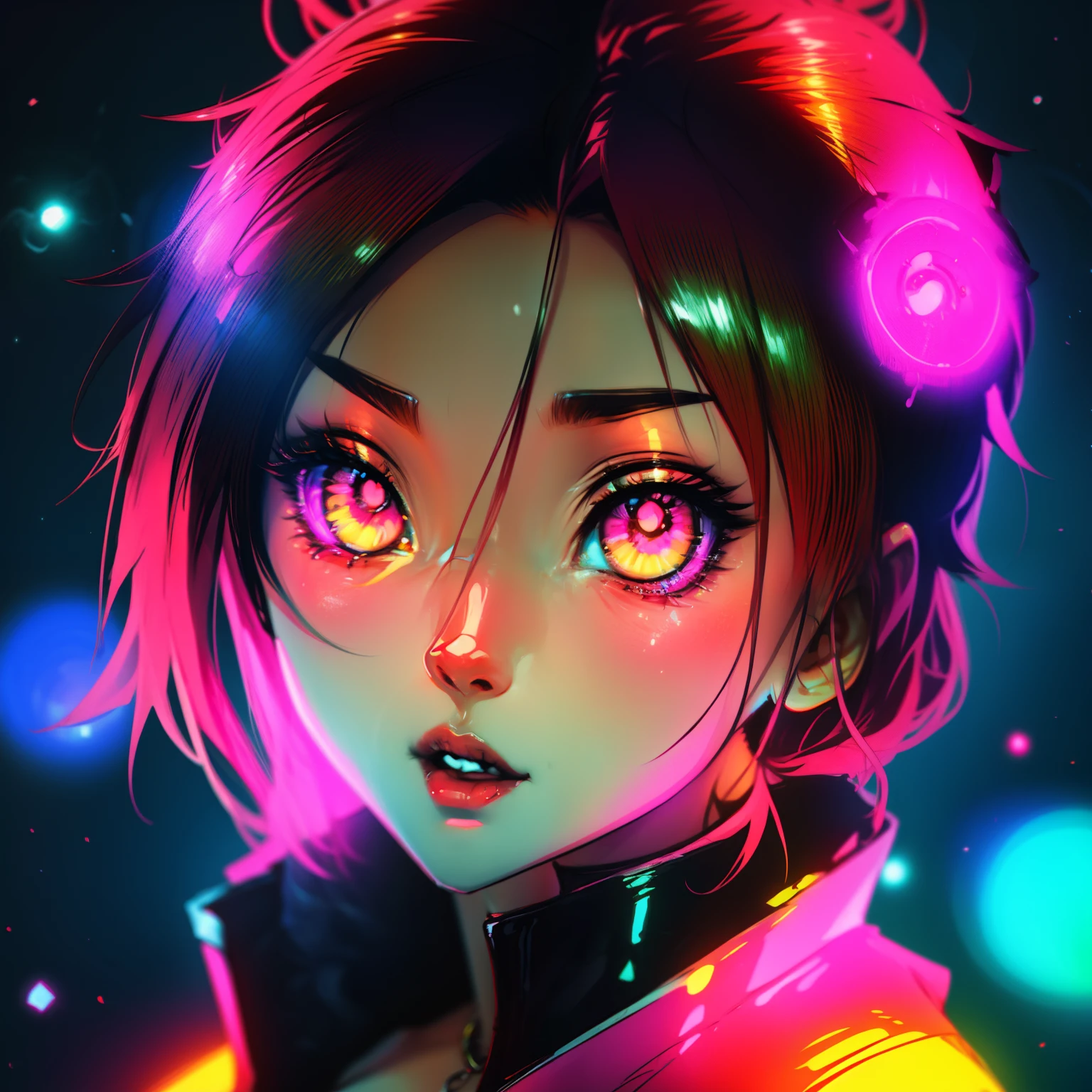 Kawai anime girl, Lollipop , cores neons, neon pink, bright and cute eyes, Cute Image, anime styling.