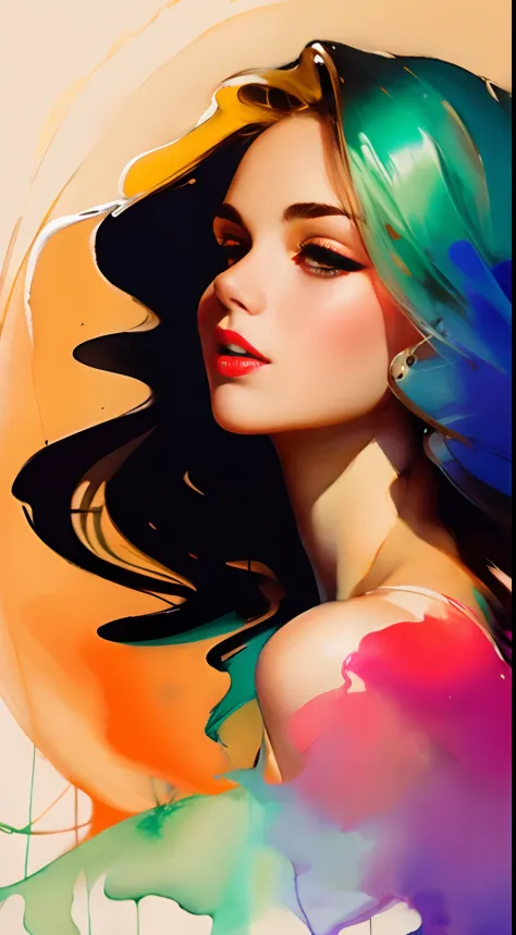 gil elvgren a woman by agnes cecile, luminous design, pastel colours, ink drips, autumn lights