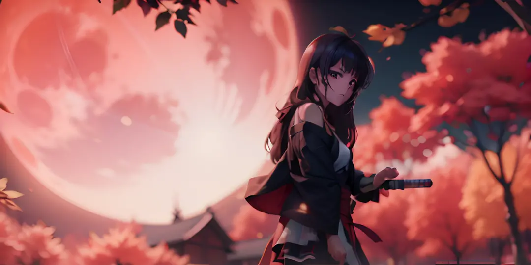 Anime girl with a sword before the full moon, style of anime4 K, Anime wallpaper 4 k, anime wallpaper 4k, 4k anime wallpapers, A...