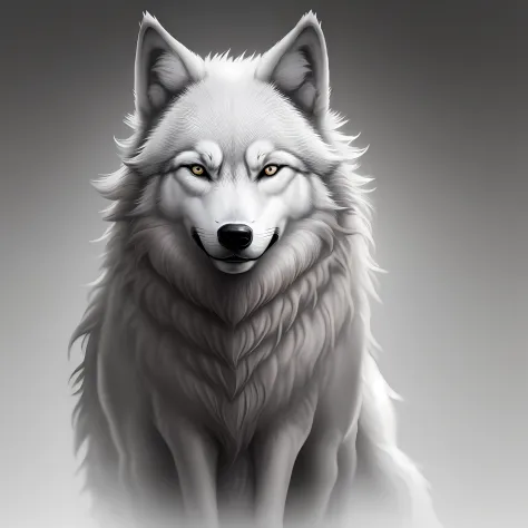 Gray and white wolf head from right to left, head slightly downward, eyes looking ahead, the main body is black and white, cold tone, fierce