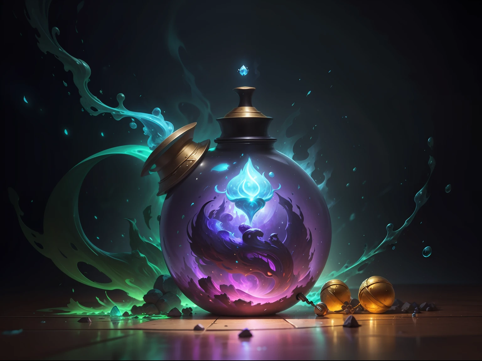 un gros plan d&#39;une bouteille avec une lumière qui brille dessus, point culminant magique de l&#39;art conceptuel, peinture d&#39;une potion de santé, potion de guérison, potions magiques, sort de jeu fantastique, sort de jeu fantastique symbol, pot d&#39;étoiles, style artistique de jeu fantastique, art des sorts de feu sacré, Objets magiques, Hearthstone de style art fantastique, Artefact magique, style artistique arcanique, potions brillantes