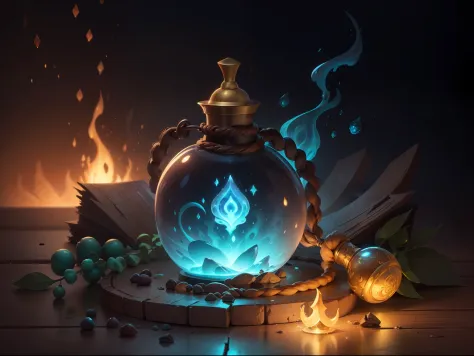 um close up de uma garrafa com uma luz brilhando sobre ela, concept art magical highlight, painting of one health potion, potion...