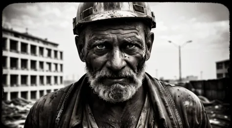 dirty construction worker, documentary photography, photojournalism, pulitzer prize winning essay, candid, black and white, bw,d...