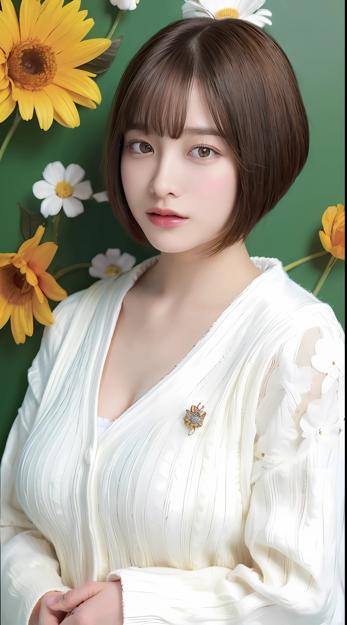 ((top-quality、8K、​masterpiece:1.3))、Detail Women:1.3、(Medium short hair、Colossal tits:1.3)、Cardigan:1.1、ultra -detail、the detail、eyelid