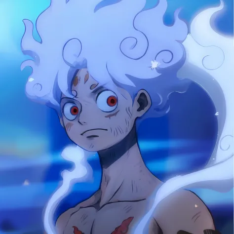 anime character with white hair and red eyes standing in front of a blue background, captura de tela de black clover, from one p...