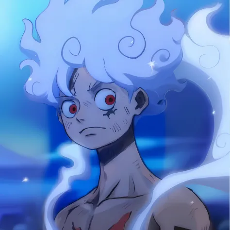 anime character with white hair and red eyes standing in front of a blue background, captura de tela de black clover, from one p...