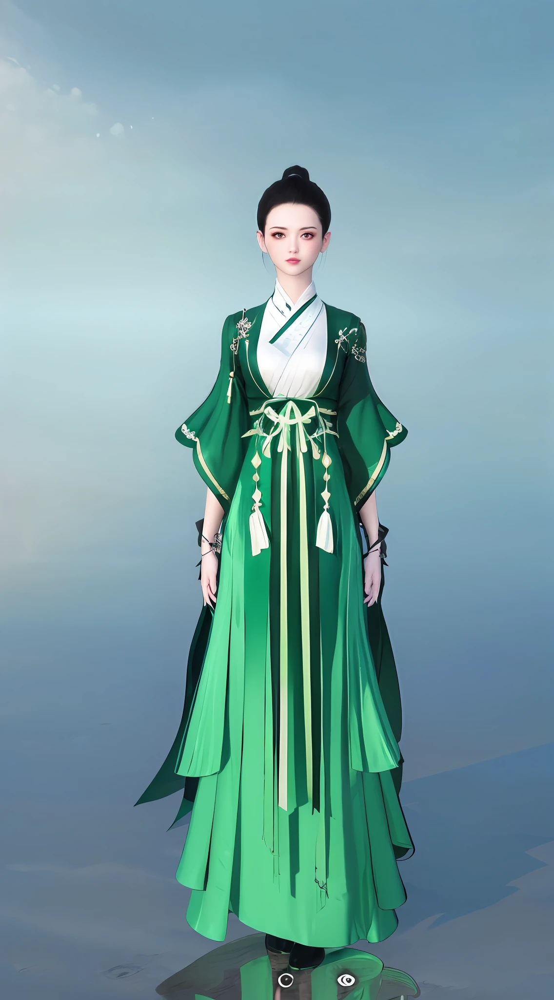 1girll（Clear face）、Full body standing painting，独奏，Transparent background，Game character costume design，Gorgeous dress（Wide skirt）、Realistic silk，Quaint，high detal，cinematic colorgrade，Ultra photo realsisim，white backgrounid，Ultra-high resolution，Sharp focus，tmasterpiece，hdr，8K，（The is very detailed的 CG unified 8k 壁纸）