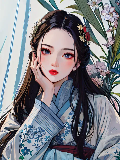 wuxia, girl, wind, river, flower - SeaArt AI