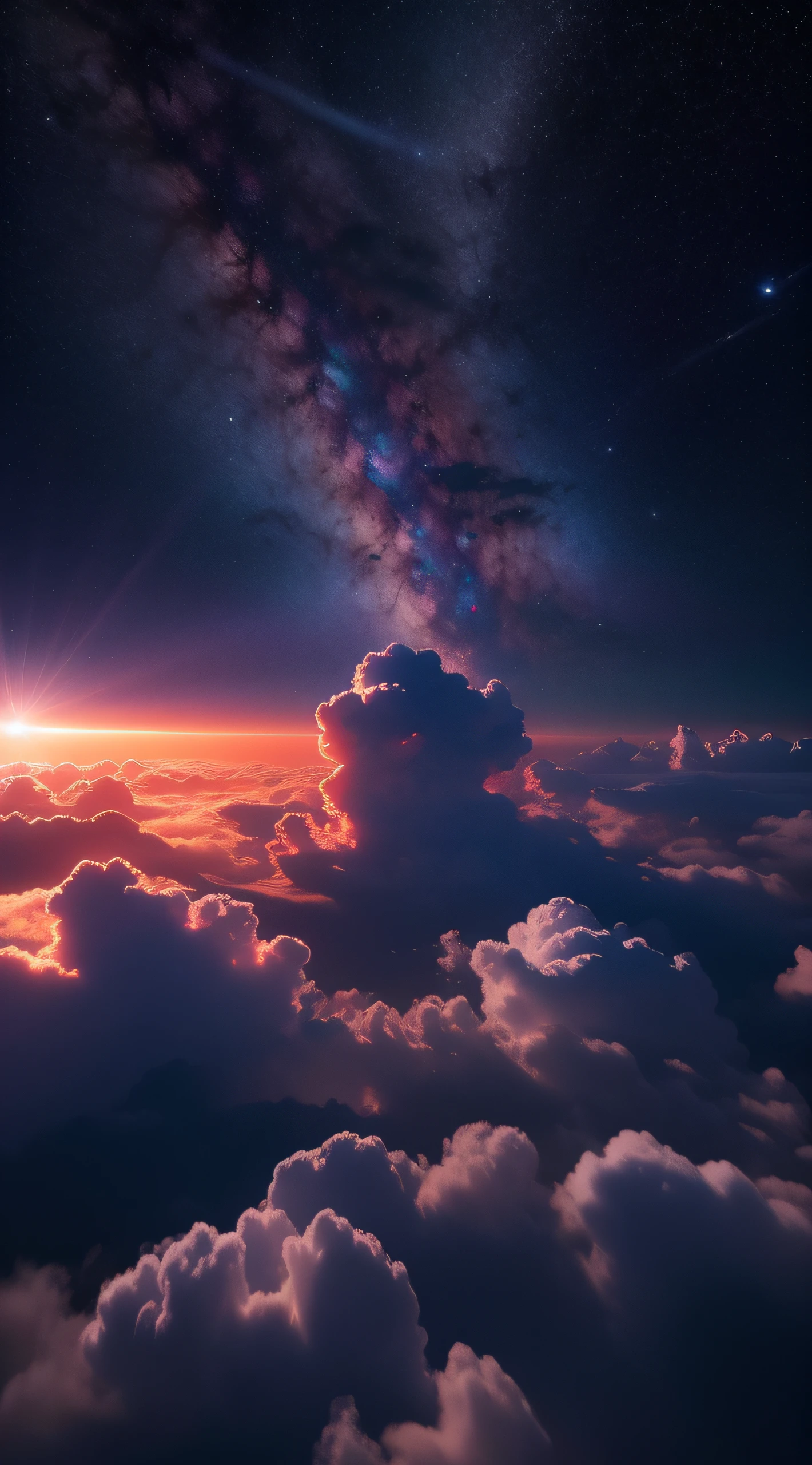 a close up of a cell phone with a sky background, a picture by Fan Qi, trending on pixiv, tachisme, Detailed scenery —width 672, Magical cloudy background, beautiful weather, with backdrop of god rays, 8k --height 768, The lens flare photo is real, stunning screensaver, your name movie style