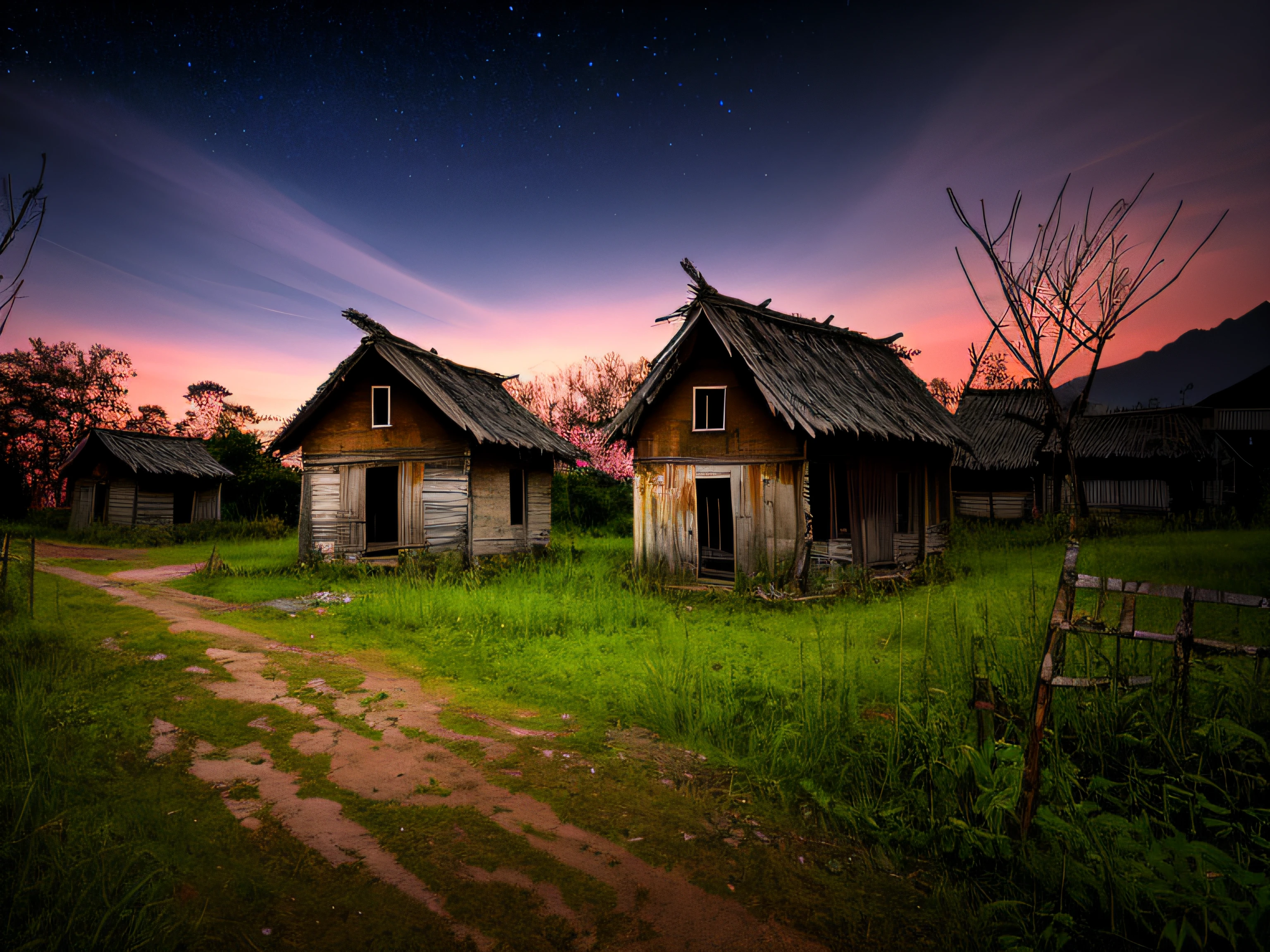 Background with、Abandoned village at night、natta、horor