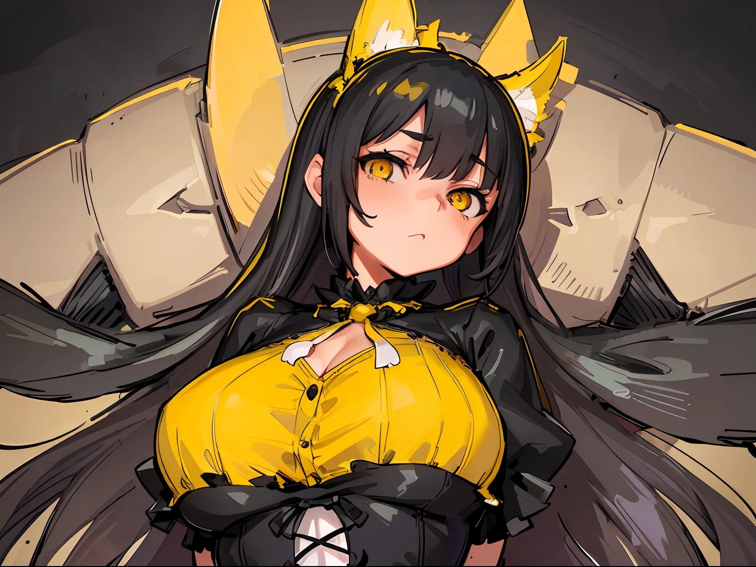 ((Masterpiece)),(((Best quality))),（CharacterDesignSheet,Same role,frontage,Lateral face,on  back),illustration,1个Giant Breast Girl,character  design，greyt hair，Gothic dress，Yellow eyes，simplebackground，white backgrounid