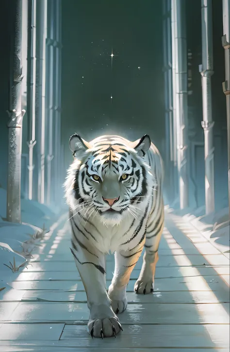 holy tiger, white light. walking, animal only
