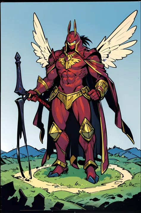 barbarian, digimon, insect angel with multiple heads full armor