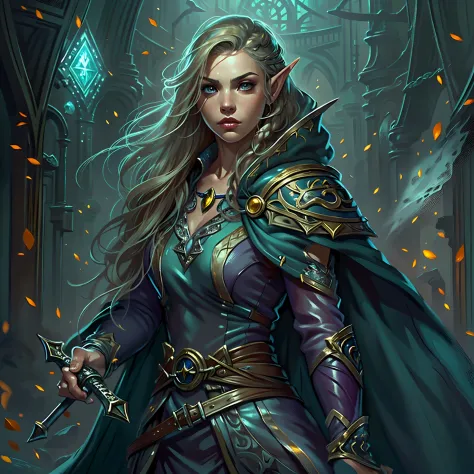 a picture of a female elf (intense details, Masterpiece, best quality: 1.5) fantasy swashbuckler, fantasy fencer, armed with a s...
