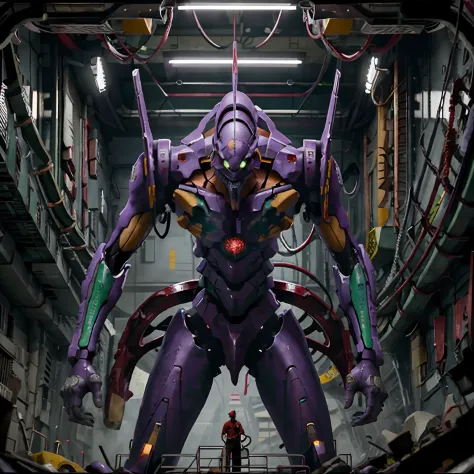 BOOM,eva 01,(red halo),evagod,evangelion mecha, science fiction, looking at viewer, (official art, Best quality, masterpiece:1.2...