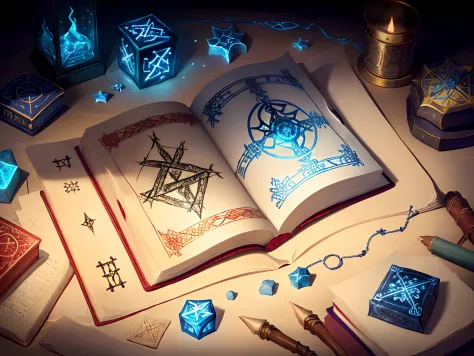 Book of magic with symbols drawn,Ancient runes and magical symbols, pedras