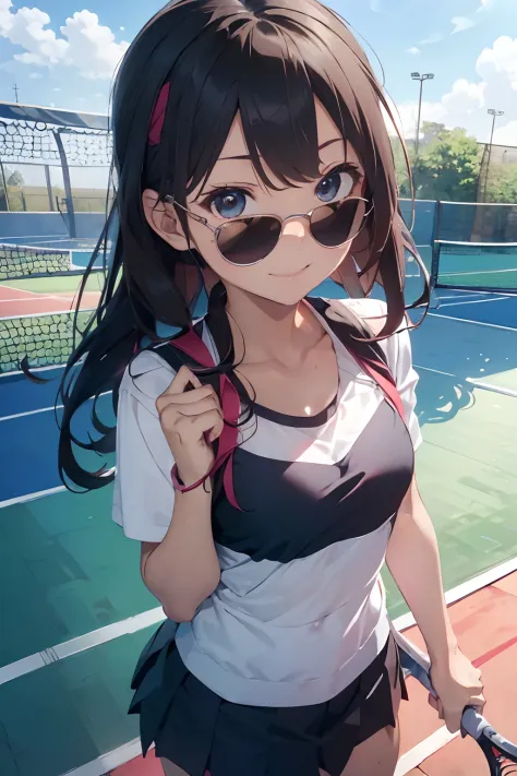 masutepiece, best quality, 8k_wallpaper, (beautiful eyes), ((cute)), cute, (lovely), (tennis court on a sunny day),1girl in,smal...