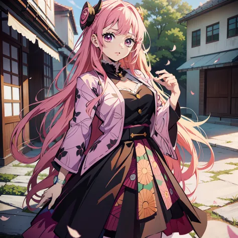 Menina anime com cabelo rosa longo e uma jaqueta rosa, Cute anime waifu in a nice dress, anime moe artstyle, visual anime de uma...