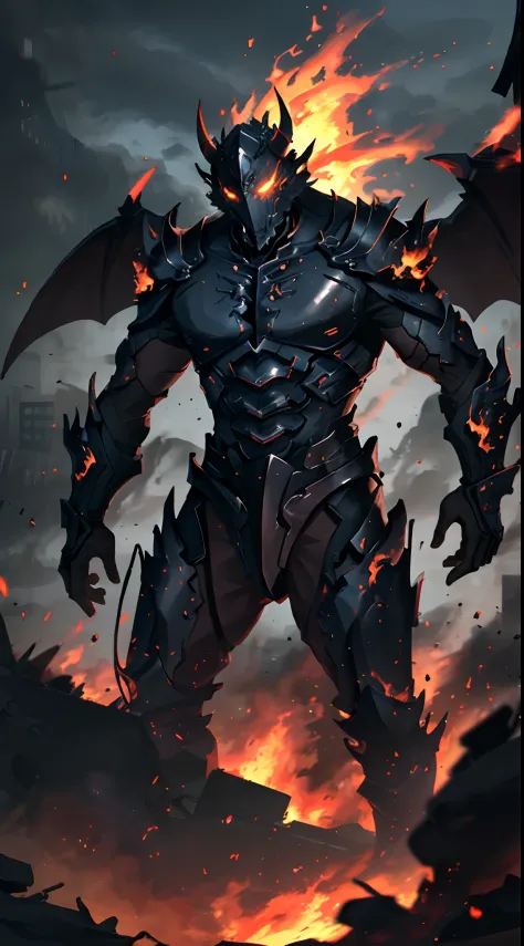 artwork of giant demon on burning city, sexy , detailed face, cinematic Lighting