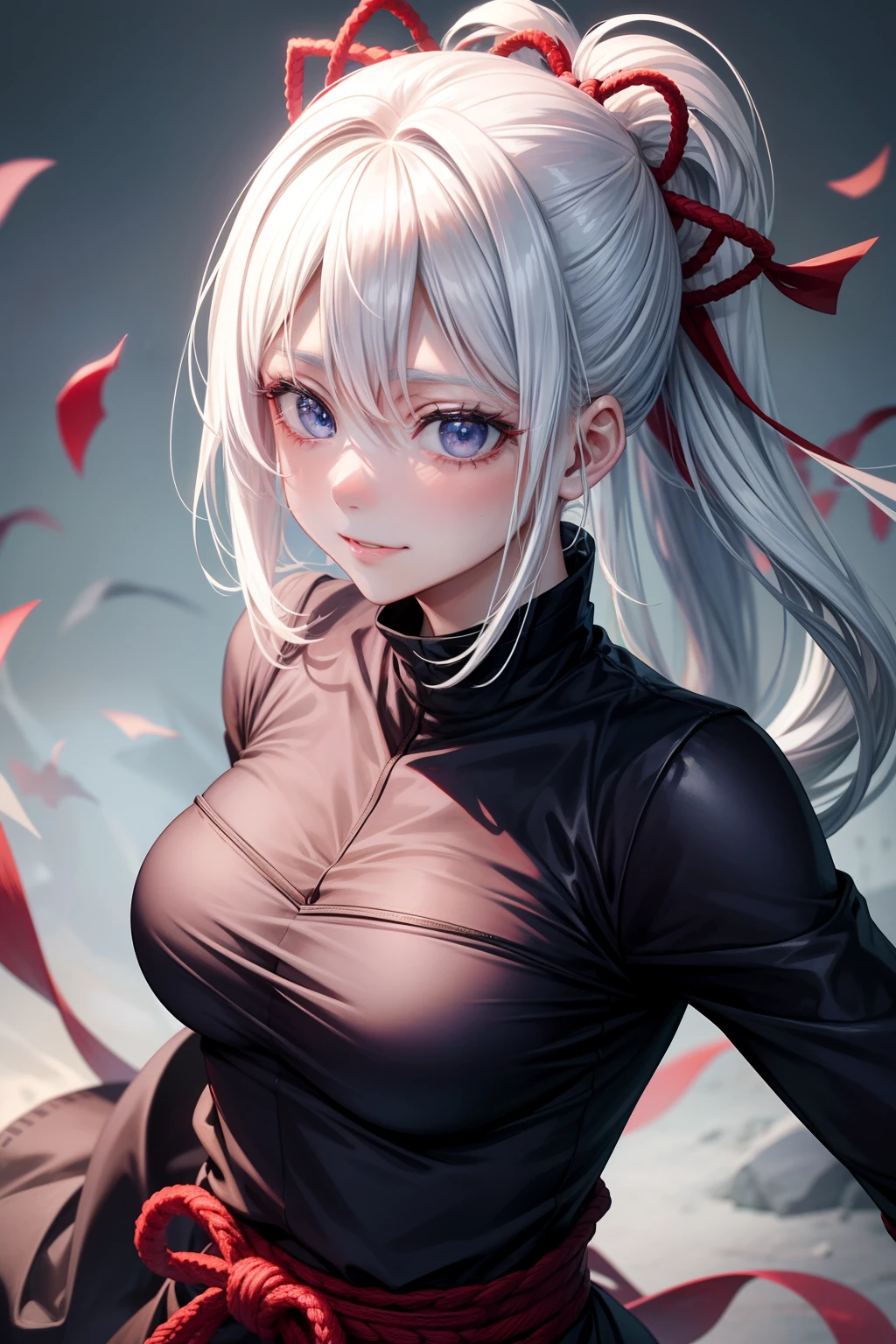 A woman with white hair and blue eyes in a black dress - SeaArt AI