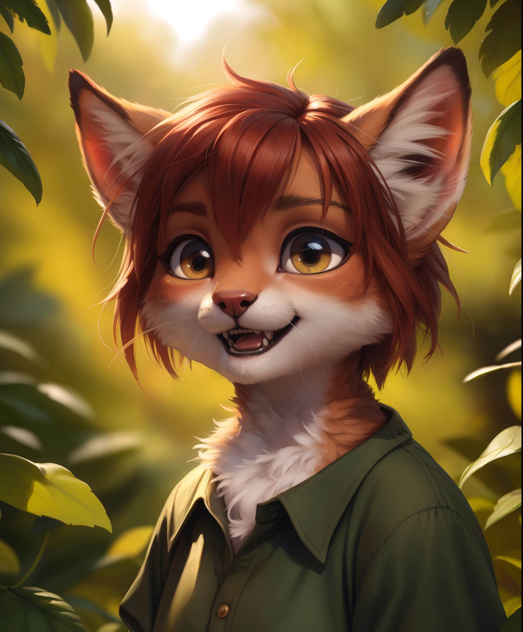 by kenket, by totesfleisch8, (by thebigslick, by silverfox5213:0.8), (by syuro:0.2), elora furry, detailed and extremely fluffy body fur, fluff, masterpiece, looking up beautiful surroundings, detailed background, happy, leaf-dress, (uploaded on e621,8k, RAW photo, high resolution,high quality), ((masterpiece)), female, (wear shirt and bottomless), (front view), (cinematic lighting), backlighting, (shaded), detailed background, by dagasi, (by personalami), [by Ruan Jia], photorealistic, hyperrealistic,