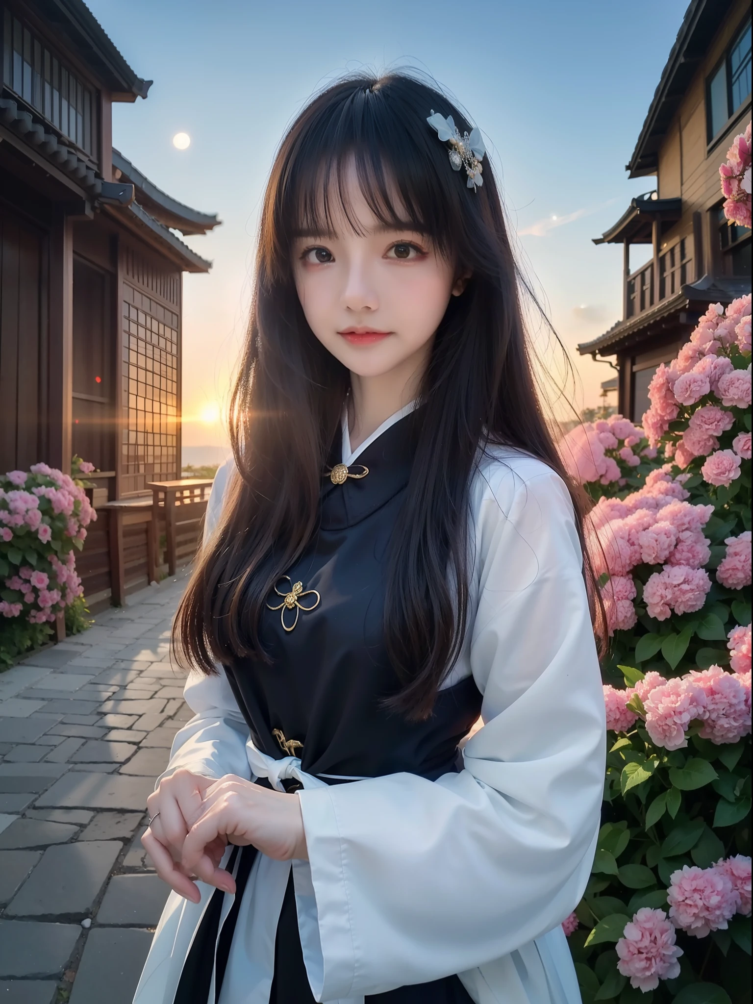 (8k, RAW photo:1.2), best quality, ultra high res,dramatic angle,(fluttered detailed color splashs), (illustration),(((1 girl))),(long hair),(rain:0.9), (头饰:1.4),少女身边有一座古宫,汉服,(重点),彩色水墨画,(泼彩),泼彩,(((colorful))),(素描:0.8) , Masterpiece, best quality, beautiful painted, highly detailed,(denoising:0.6),[splash ink],((ink refraction)), (beautiful detailed sky),moon,highly,detaild,(masterpiece, best quality, extremely detailed） CG unity 8k壁纸，杰作，最好的质量，超详细），（石蒜），