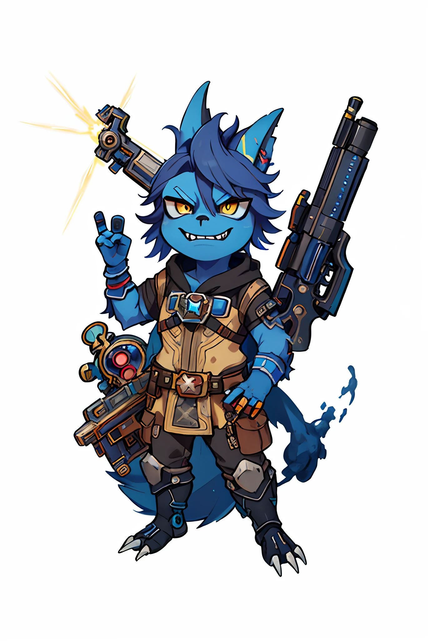 by bestiary_style, a blue monster with a gun and a gun in his hand, starfinder character, starfinder style, style of starfinder, as a badass monster hunter, official character art, hearthstone weapon art, fantasy hearthstone art style, racoon holding a laser gun, blizzard hearthstone concept art, from pathfinder, in hearthstone art style, hearthstone concept art, sci-fi lizardman, perfect hands