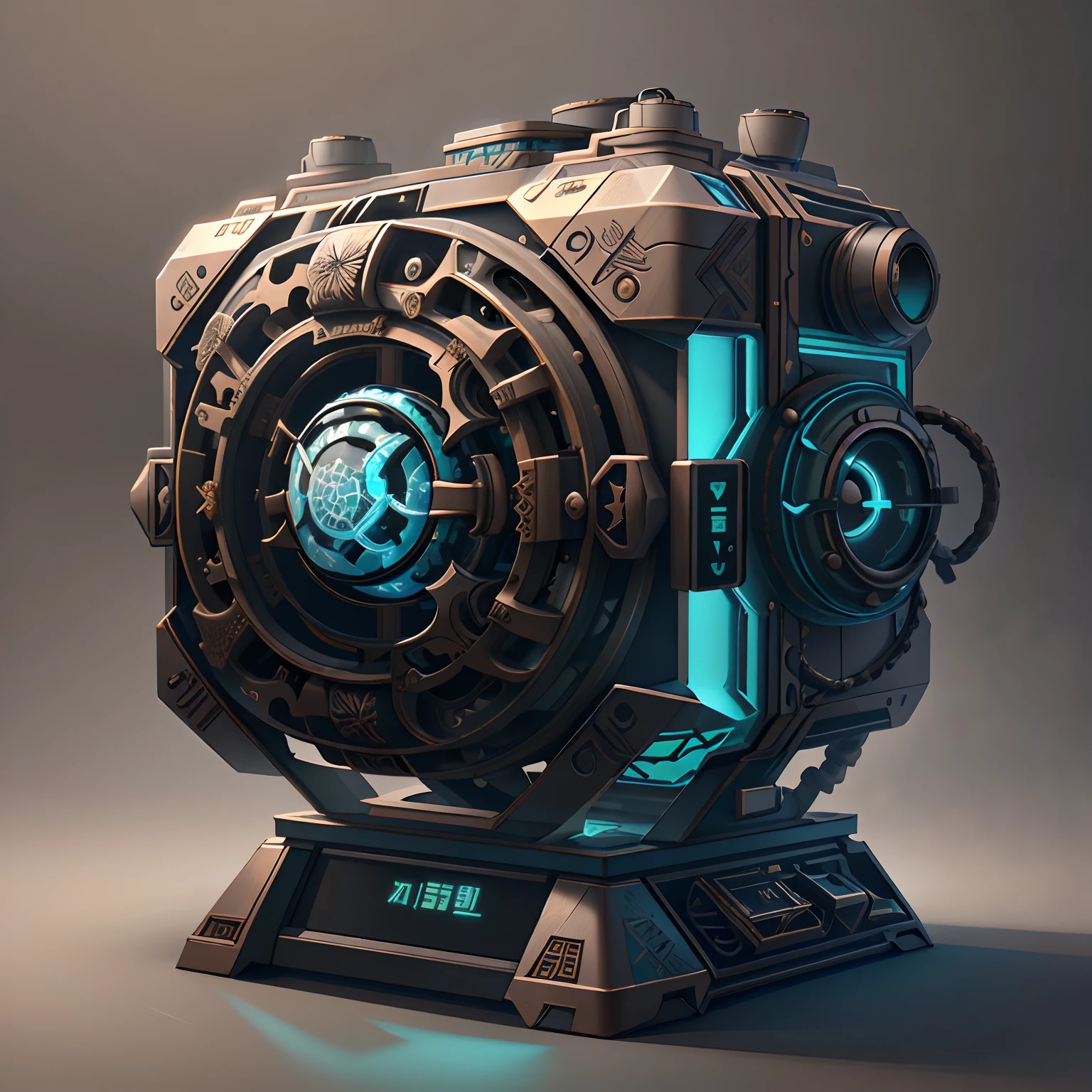 make， （ultra-detailliert），Mechanical punk，Polygon box，hard surface model，PBR game project，Gray metal matte texture，music box，Dragon element，Realistic objects，with black background，simplebackground，Open state