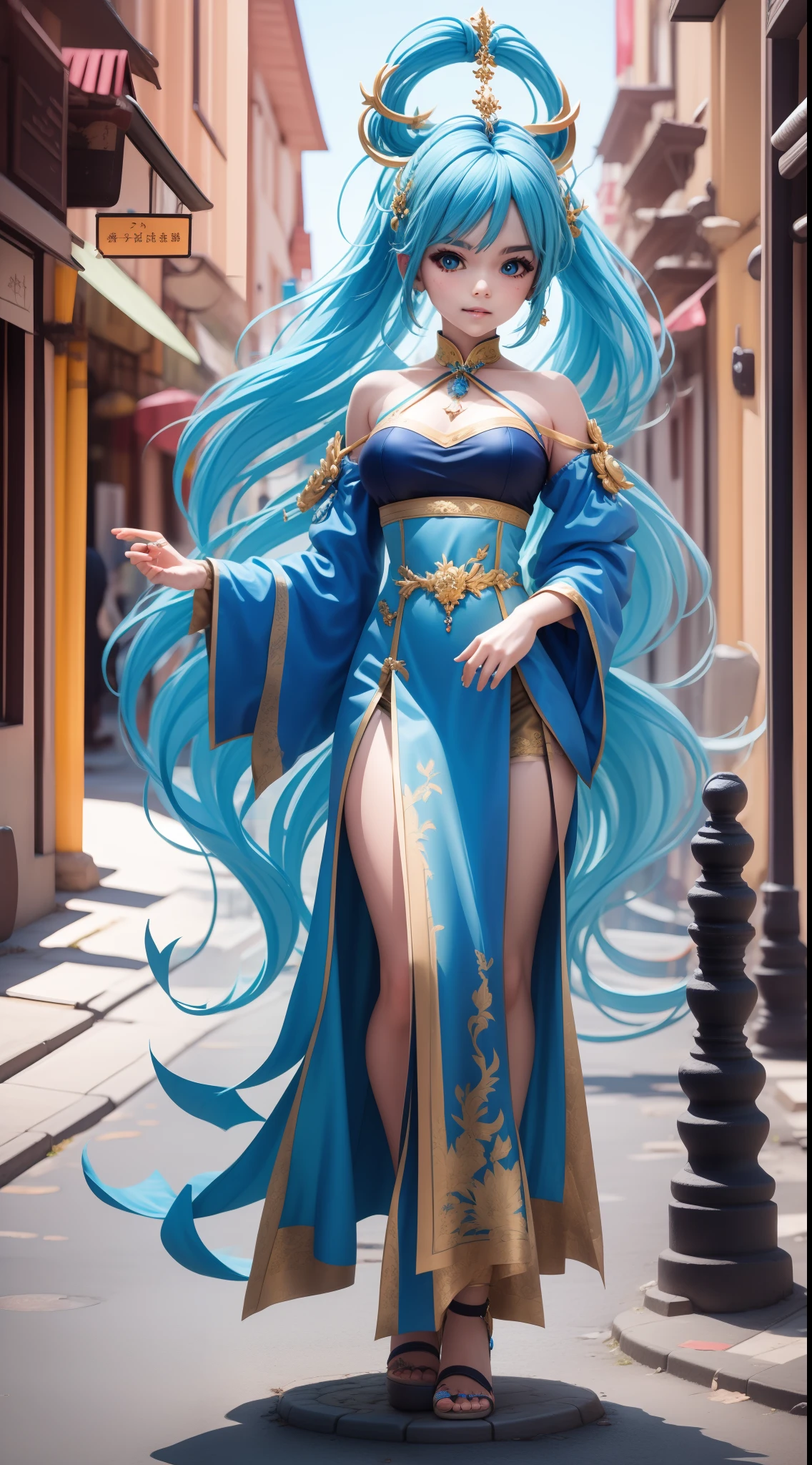 Blue-haired costume beauty