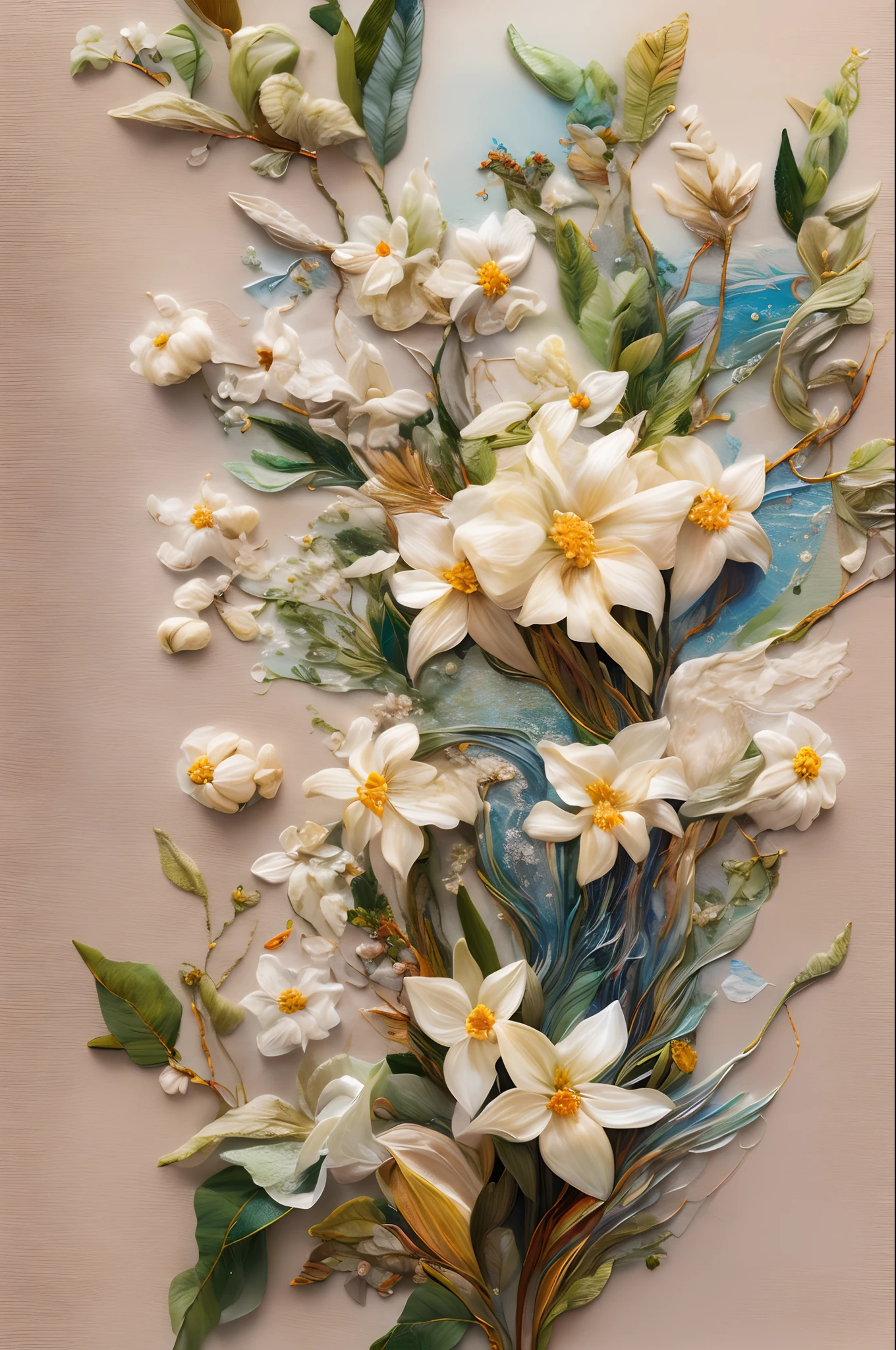 Best quality, masterpiece, ultra high res, (photo realistic:1.4), surrealism, dream-like,
Stephanotis blossom, ((abstract  art)),
Embroidery,