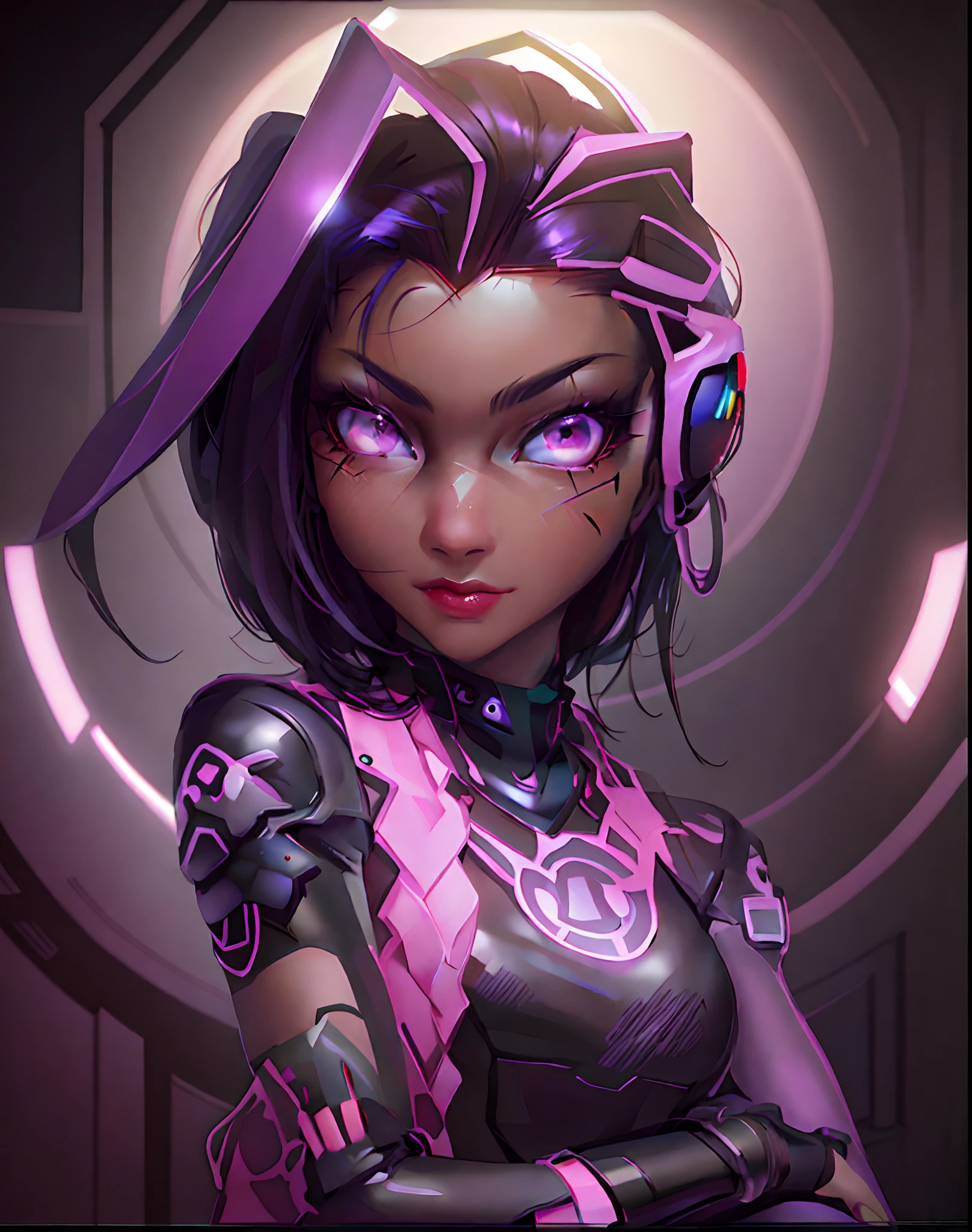 nahaufnahme einer Frau in futuristischem Outfit mit Kopfhörern, Extrem detaillierter Kunstkeim, fanart de overwatch, Artgerm-Stil, Inspiriert von Overwatch, Artgerm und Ilya Kuvshinov, Personagem de Overwatch, Steven Artgerm Quatro, retrato Artgerm, graphic artist artgerm, inspiriert von Marek Okon, Sombra de Overwatch, De Overwatch