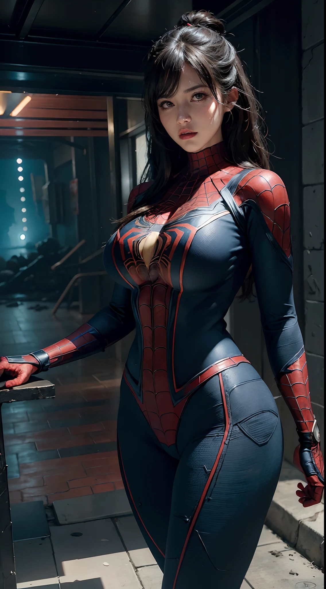 A woman in a spider - man suit posing for a photo - SeaArt AI