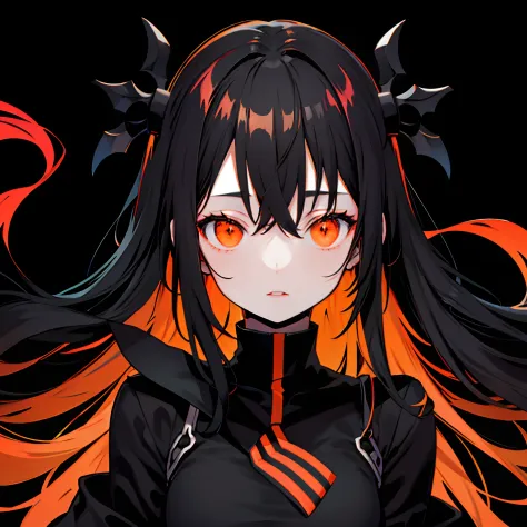 black background,high contrast,1girl,orange eyes