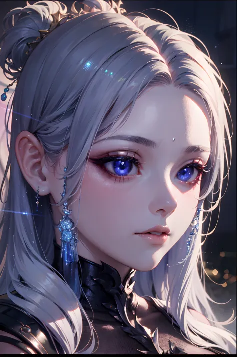 Final Fantasy, a ethereal young female human with sparkling fiber optic hair, real porcelain skin, cinematic close-up portraits, super detailed anime with symmetrical real big eyes, goddesses, rich details, full 3D, spring queen, fantasy, dynamic compositi...