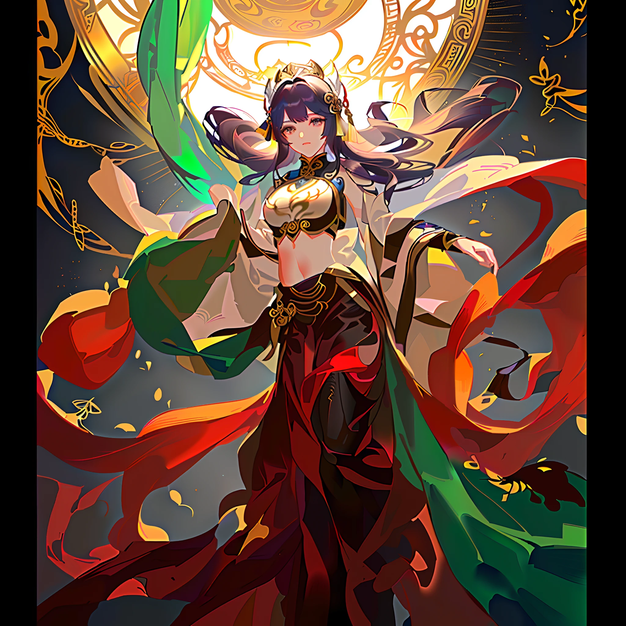 Anime - Stylistic image of a woman in a costume with a large round light, by Yang J, Onmyoji detailed art, a beautiful fantasy empress, Artgerm and Atey Ghailan, Extremely detailed Artgerm, 8K stunning artwork, Alphonse mucha and rossdraws, Phlegm sputum, phlegm | Art germ, A beautiful artwork illustration, Beautiful character painting