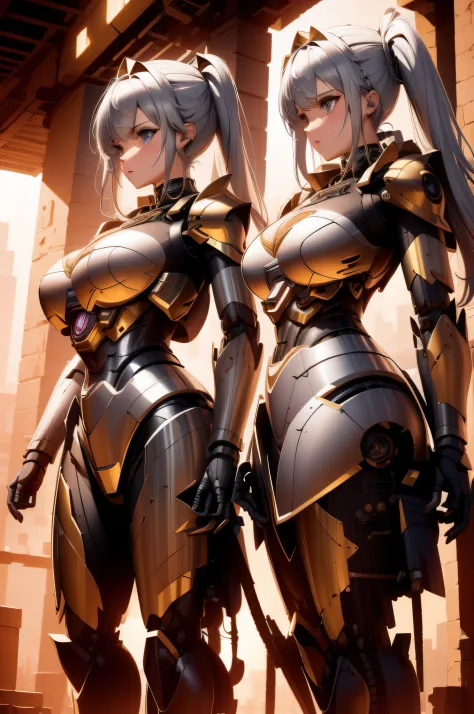 masterpiece,best quality,extremely detailed cg unity 8k wallpaper,2 girl,large breast, mecha armor, mecha body , high res,