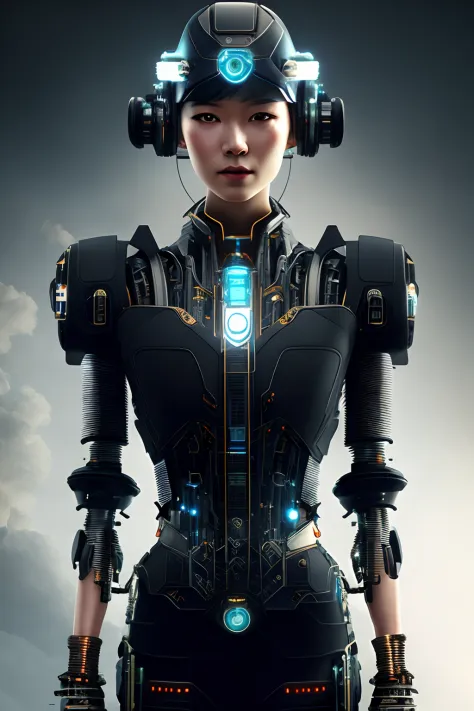 full-body cyborgs| full-body portraits| detailed face| 对称| steampunc| cyberpunk| cyborg| intricately details| to scale| hyperrea...