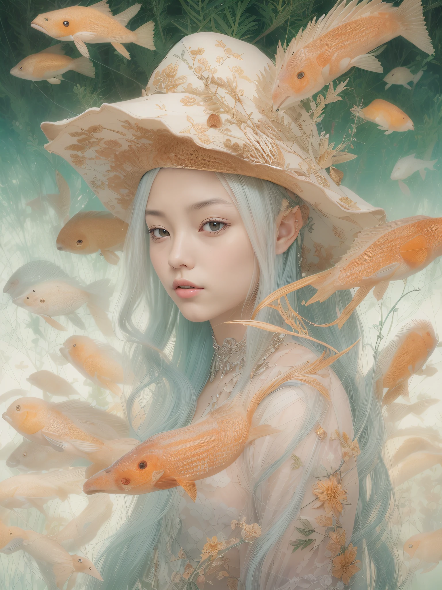 un sentimiento fuerte, vigorosamente articulado, Exploración cuidadosamente navegada de la tradición y la civilización por Hsiao-Ron Cheng, James Jean, Miho Hirano, takato yamamoto, ciempiés iluminación extremadamente cambiante, rasgos faciales detallados, trazado de rayos, Fujicolor, tiro de vaquero, 8K, retina, anatómicamente correcto, piel texturizada, premiado, 16k