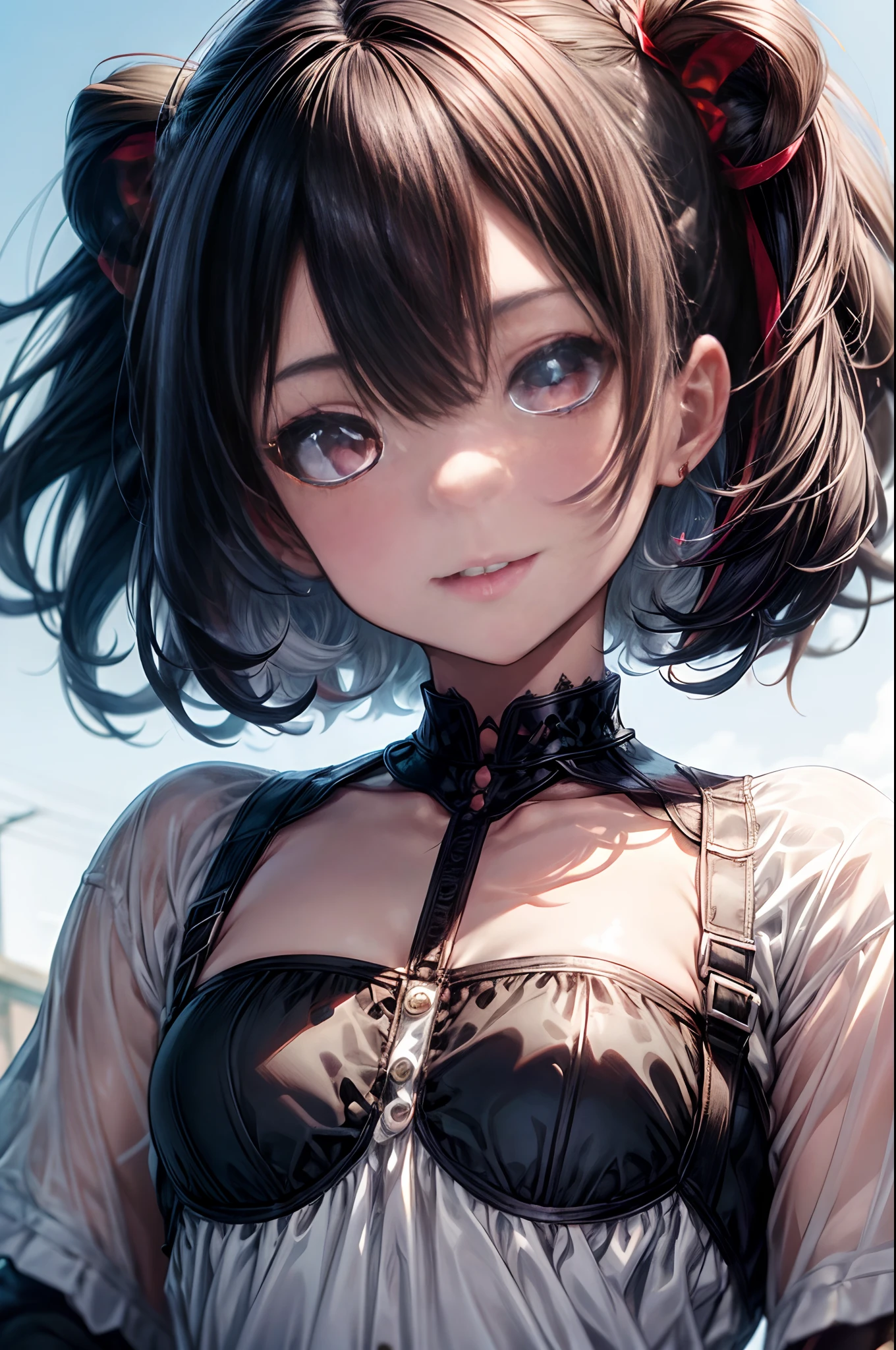 Anime girl with long hair and a black top posing for a picture - SeaArt AI