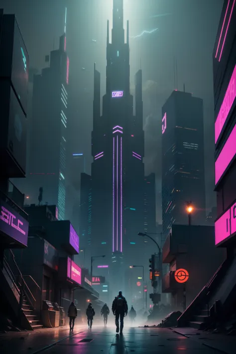 cyberpunk style, high tech, futuristic world, metropolis scene, mechanical transformation, digitalization, augmented reality, social issues, dark/low light effects, neon lights and shadows, dystopia, free will and control, corruption and injustice, technol...