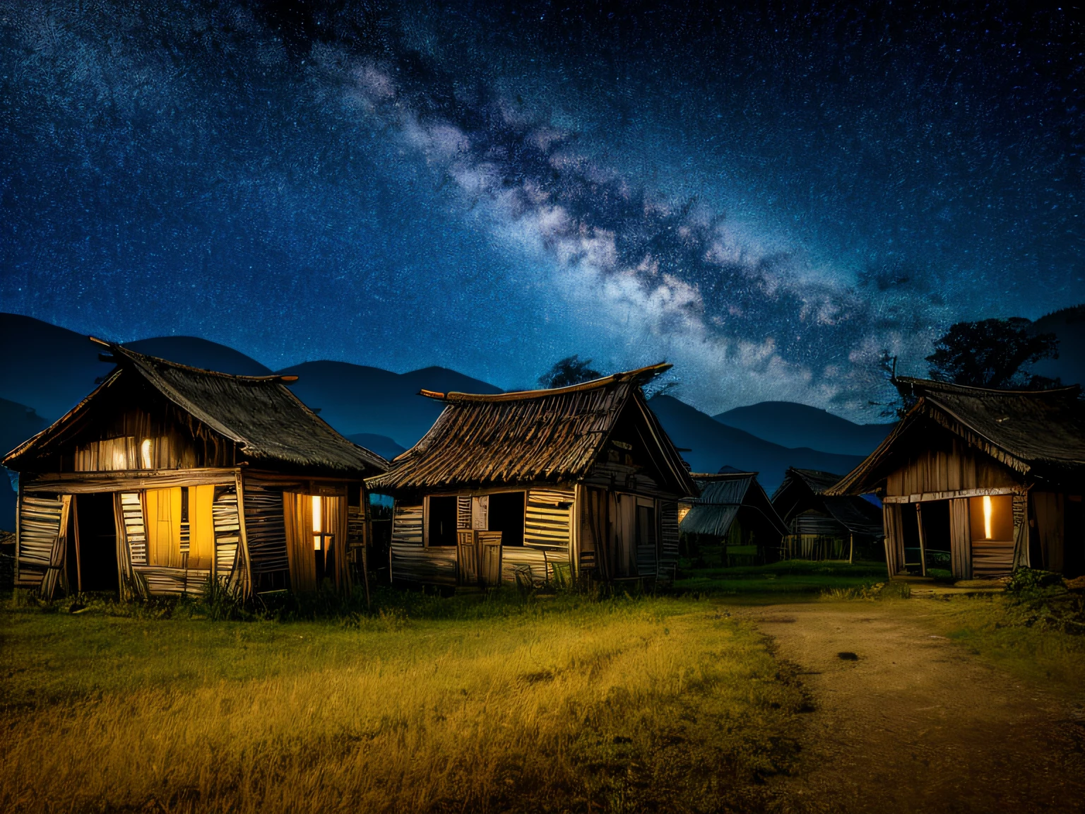 Plano de fundo com、vila abandonada à noite、a noite、Horror