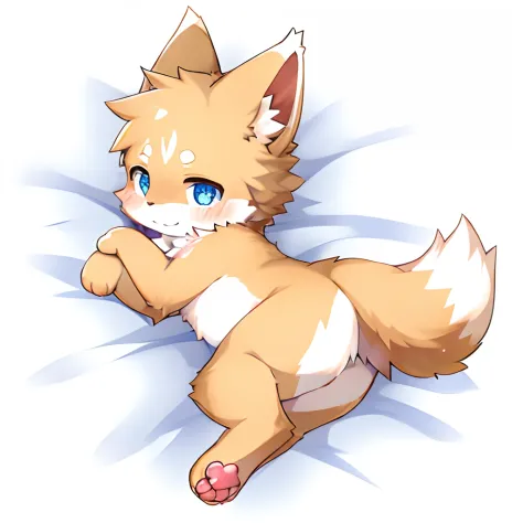 kemono, furry, boy, cute, fluffy, best quality Eyes, lying, fluffy tail, paws