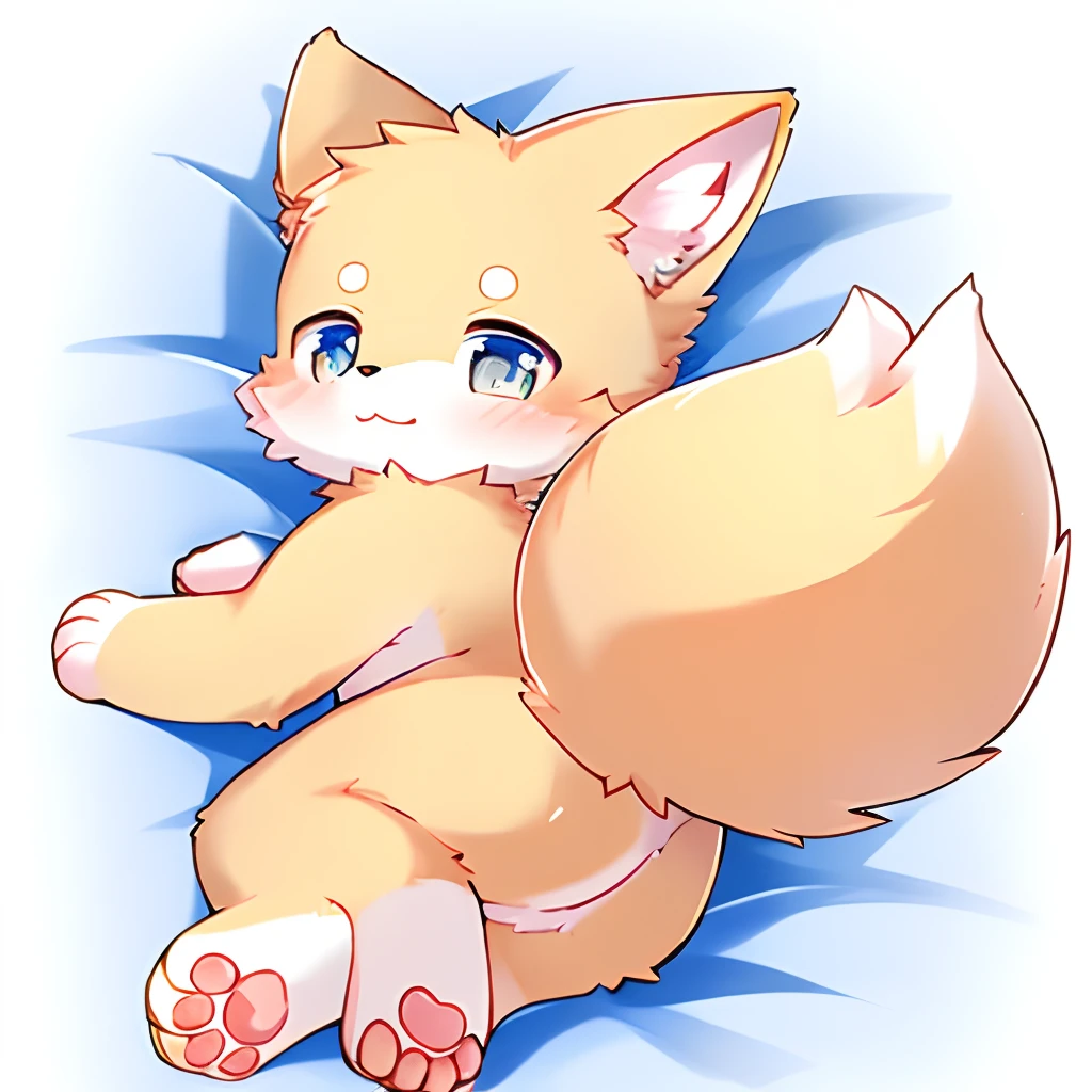 kemono, furry, boy, cute, fluffy, best quality Eyes, lying, fluffy tail, paws