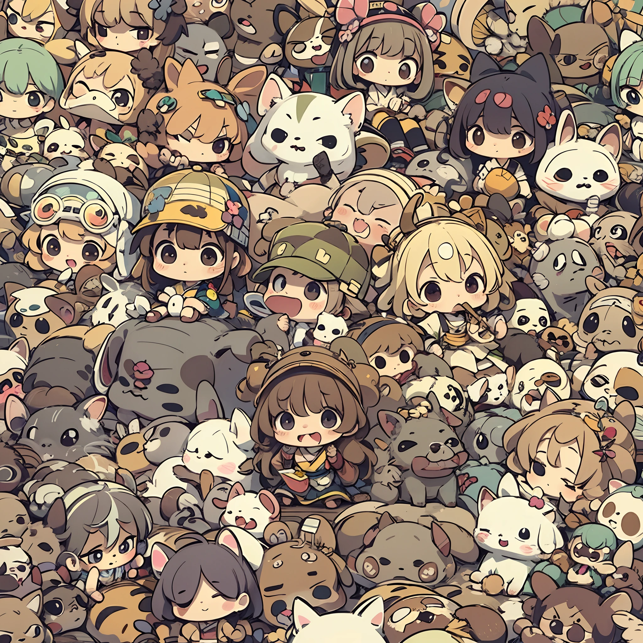 chibi, kawaii, cute, Tiny, (Best quality), (masterpiece:1.3), ultra-detailed, Japanese anime style, Various animals, sprint