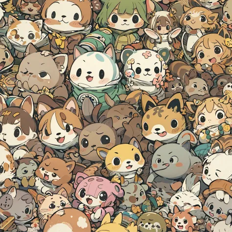 chibi, kawaii, cute, Tiny, (Best quality), (masterpiece:1.3), ultra-detailed, Japanese anime style, Various animals, sprint